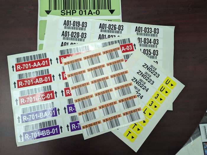 Group of warehouse location label samples